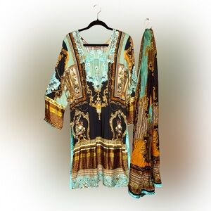 Elegant Embroidered Kurta with Dupatta Multicolour Dress